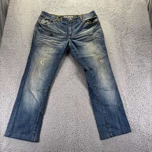 Vintage Akoo Brand Jeans Mens 38x30 Blue Dark Wash Cotton Relaxed Baggy Y2k